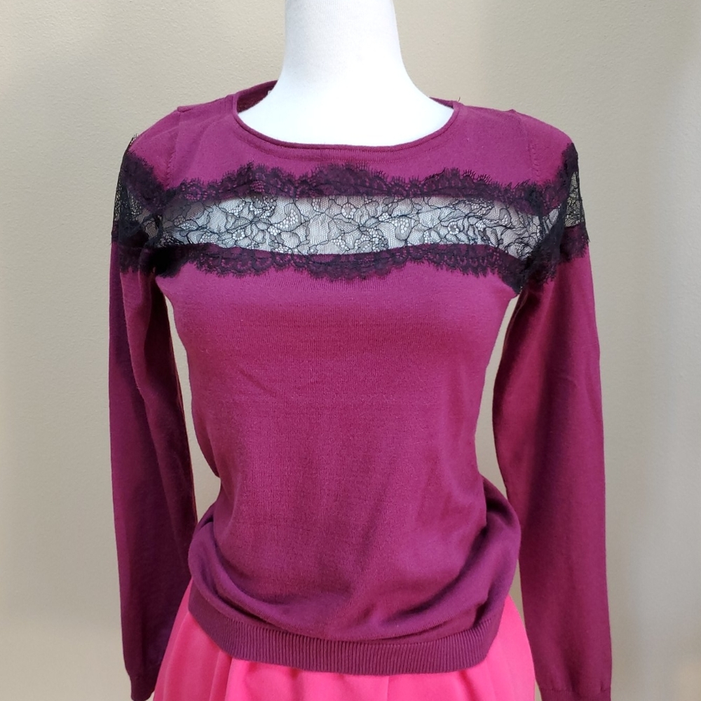 Promod Purple with Black Lace Sweater